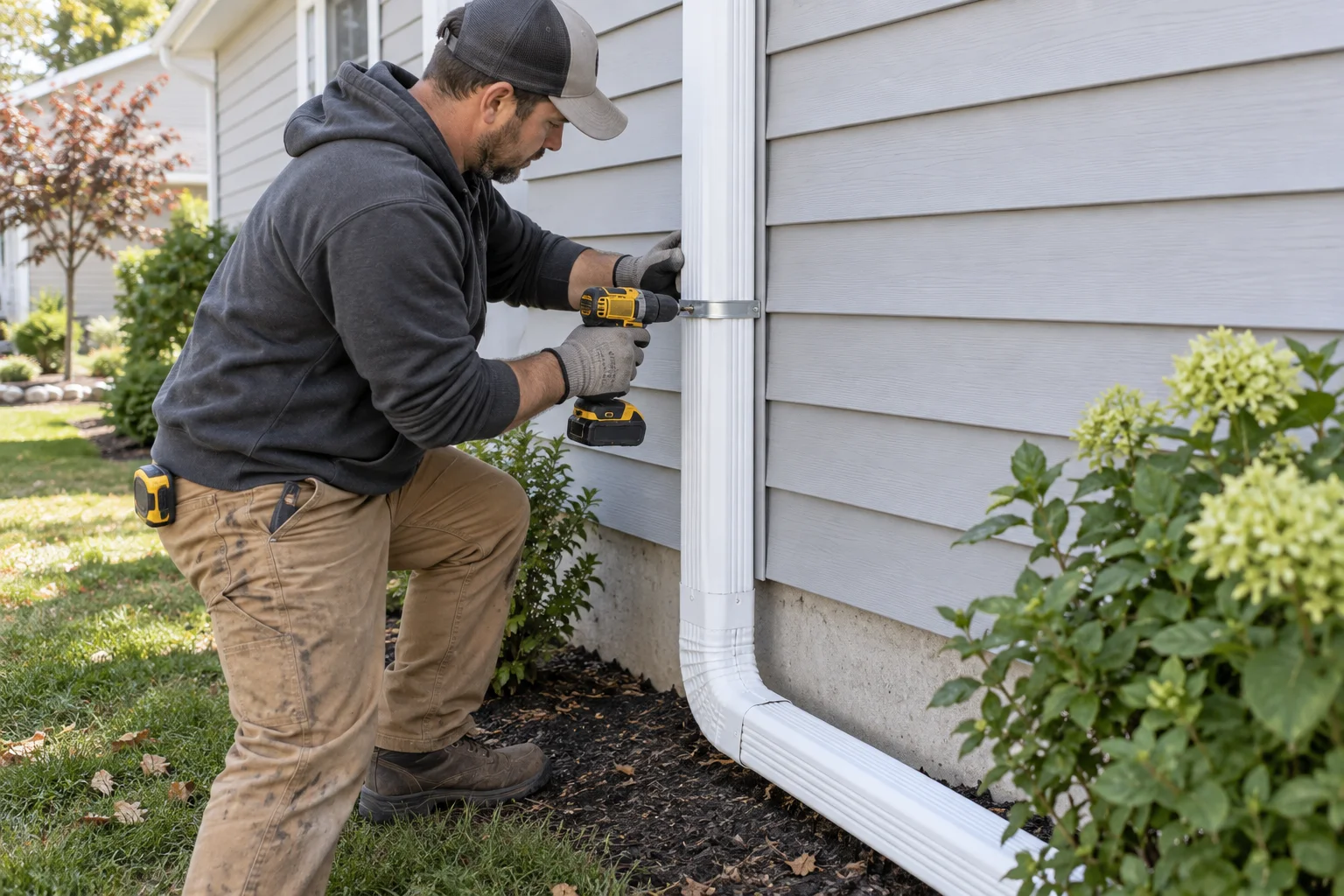 Illustration of downspout installation