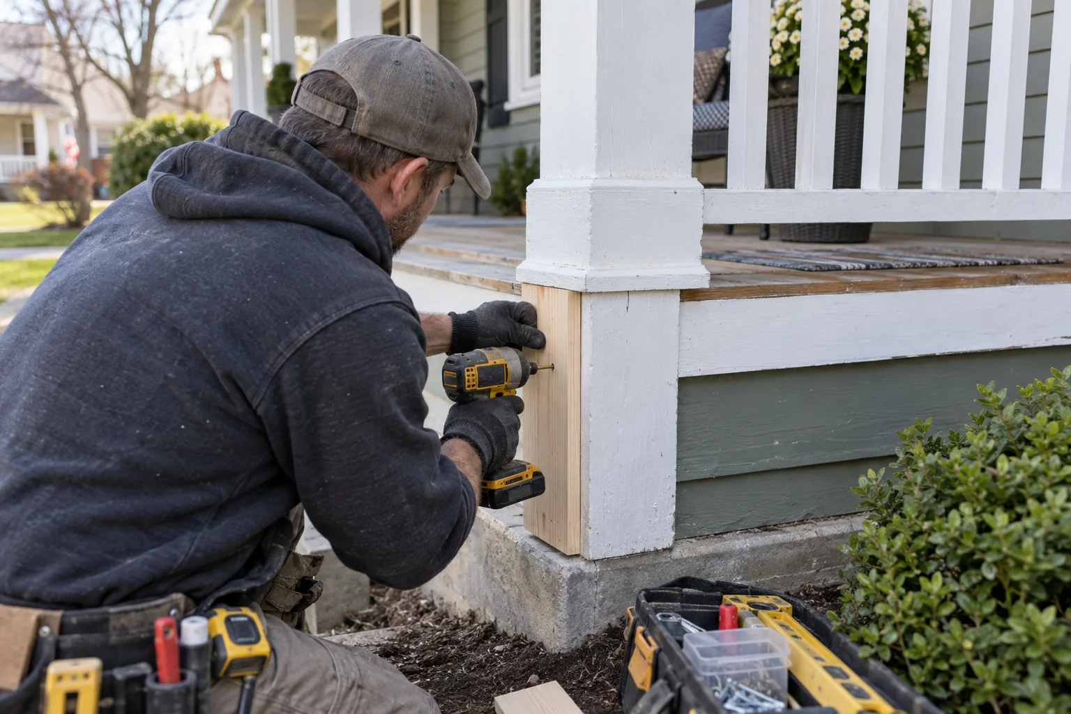 Illustration of general exterior home repairs being performed on a home