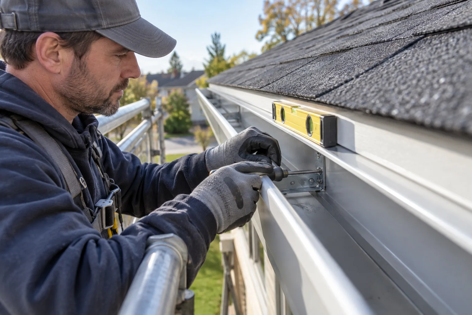 Illustration of gutter realignment & hanger repair