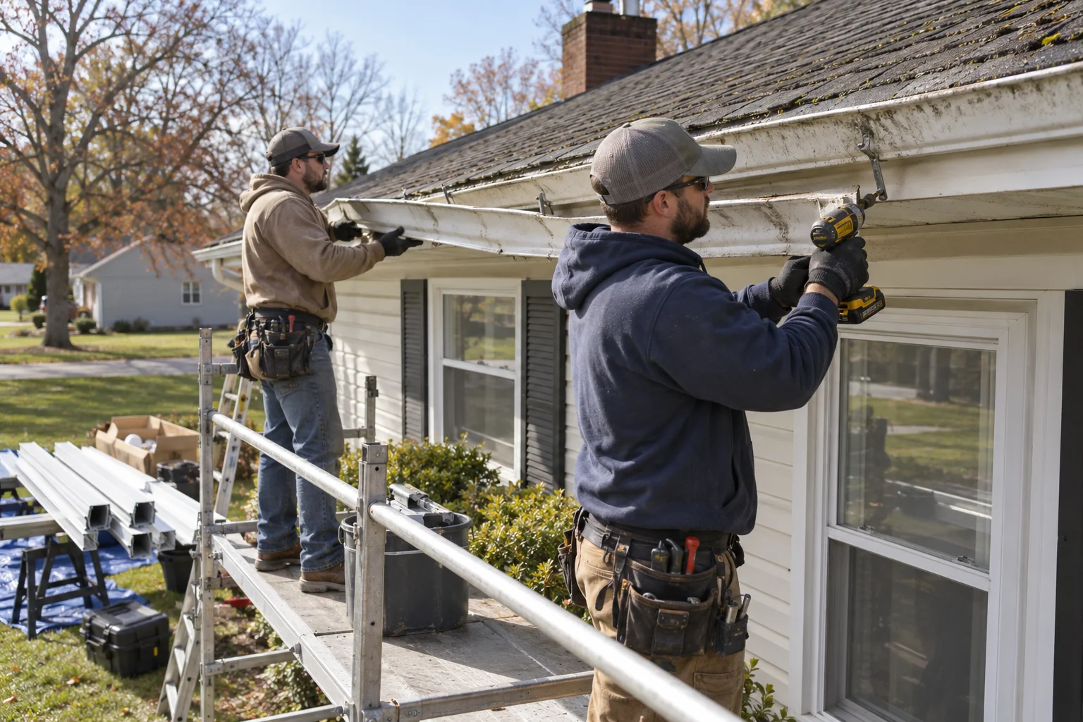 Illustration of gutter replacement