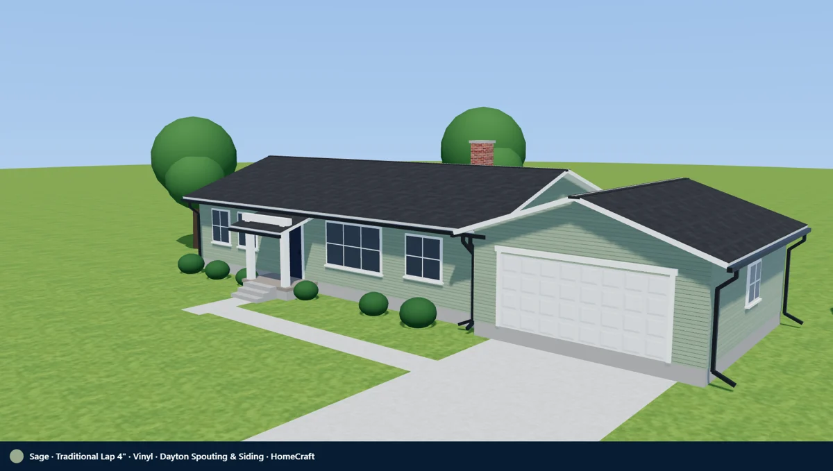 HomeCraft 3D ranch design with contrasting black gutters